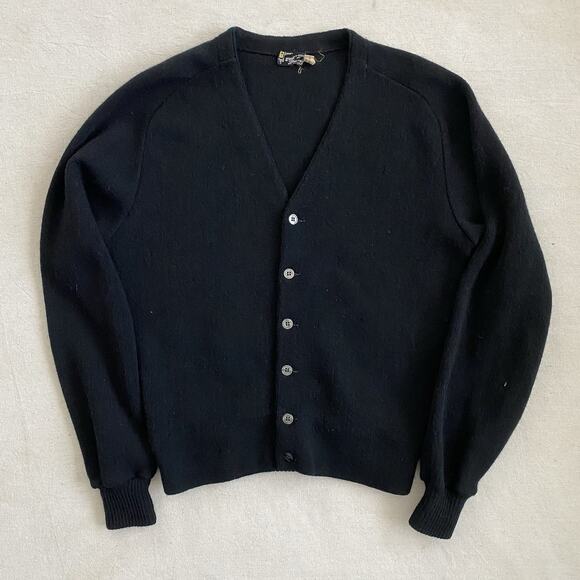 Vintage 50s Virgin Wool Cardigan Rockabilly Black S 44 East Shop Bovenkerk USA - Picture 1 of 8